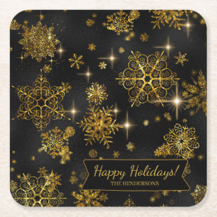 Dessous-de-verre Carré En Papier Les plus beaux flocons de neige Motif Gold/Black I
