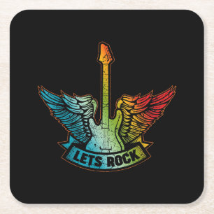 Dessous-de-verre Carré En Papier Let's Rock Legend Rock and Roll Music Guitar
