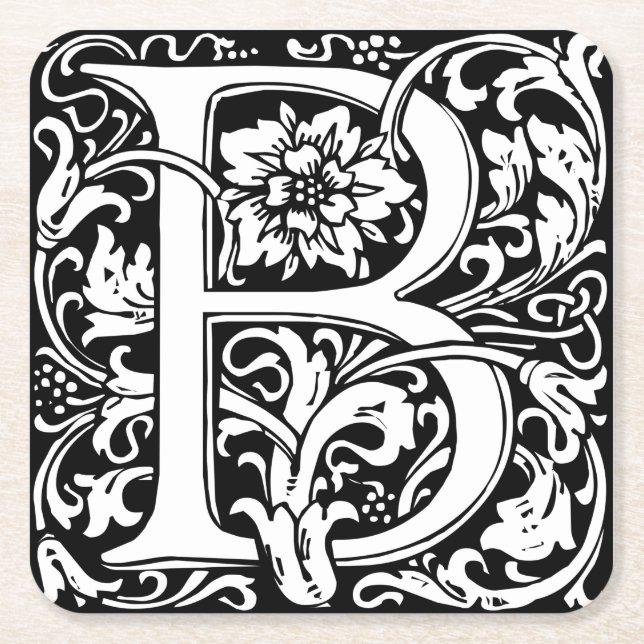 Dessous-de-verre Carré En Papier Lettre B Monogramme médiéval Art Nouveau (Devant)