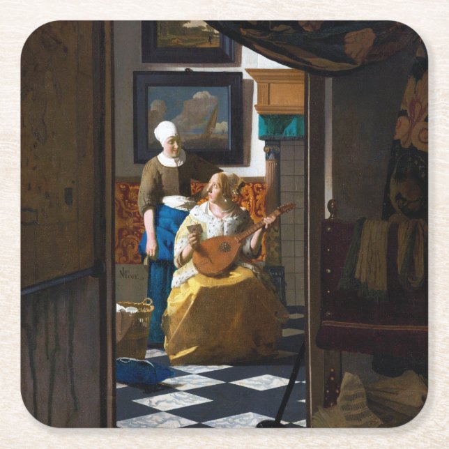 Dessous-de-verre Carré En Papier Lettre d'amour, Johannes Vermeer (Devant)