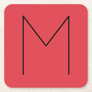 Dessous-de-verre Carré En Papier Lettre initiale Monogramme moderne minimaliste rou