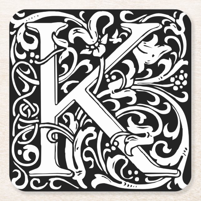 Dessous-de-verre Carré En Papier Lettre K Monogramme médiéval Art Nouveau (Devant)