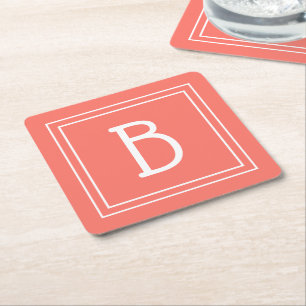 Dessous-de-verre Carré En Papier LETTRE simple monogramme moderne Corail initial