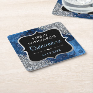 Dessous-de-verre Carré En Papier Lettres de sirène iridescentes bleues pour Quincea
