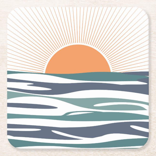 Dessous-de-verre Carré En Papier Lever du soleil au bord de la mer (Devant)