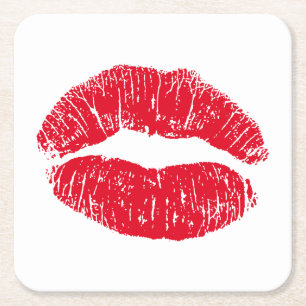 Dessous-de-verre Carré En Papier Lèvres de baiser rouges