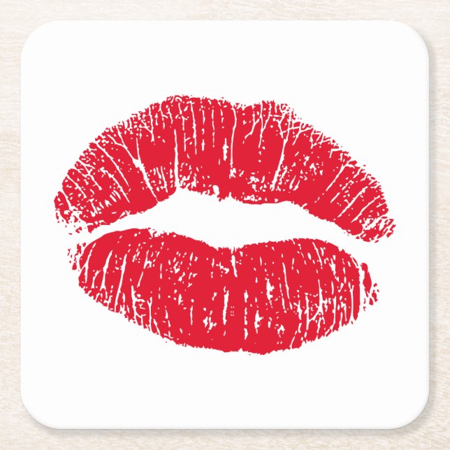 Dessous-de-verre Carré En Papier Lèvres de baiser rouges (Devant)