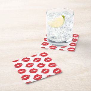 Dessous-de-verre Carré En Papier Lèvres Rouges, Rouge À Lèvres, Baiser, Motif Des L