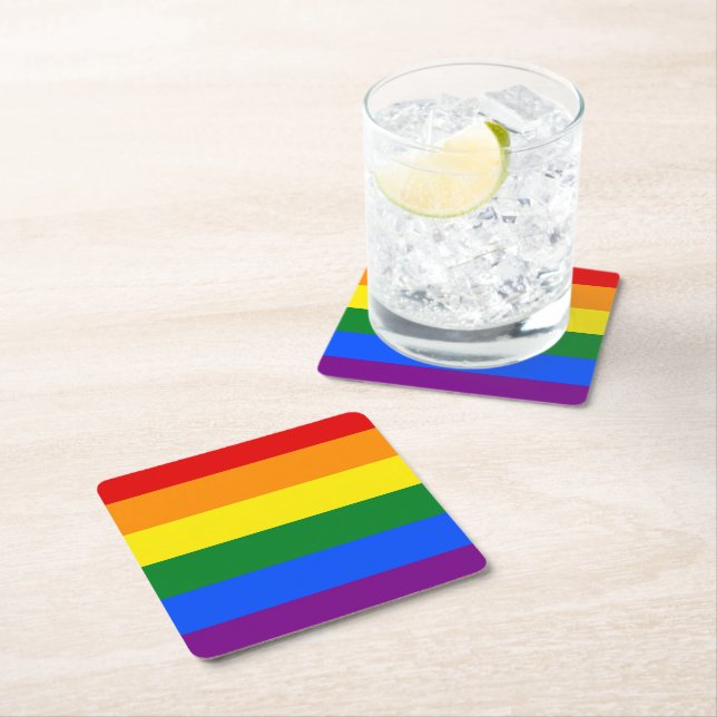 Dessous-de-verre Carré En Papier LGBT Rainbow Strip (En situation)