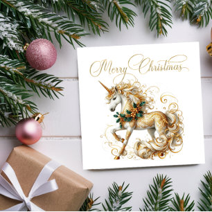 Dessous-de-verre Carré En Papier Licorne de Noël élégante blanche et or