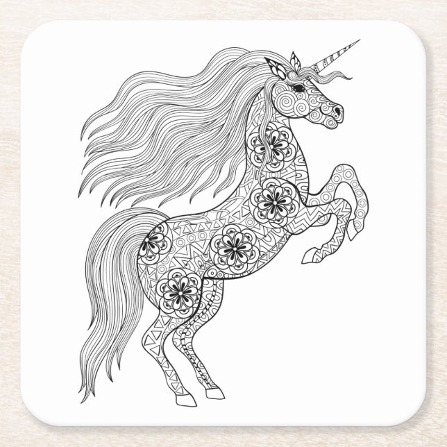 Dessous-de-verre Carré En Papier Licorne magique inspirée (Devant)