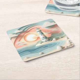Dessous-de-verre Carré En Papier Lighthouse By The Sea