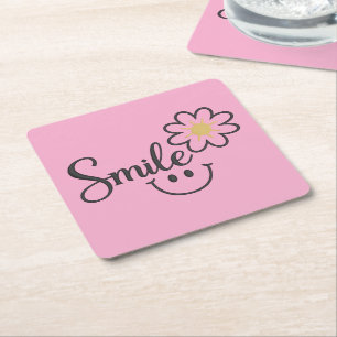 Dessous-de-verre Carré En Papier Ligne artistique Tournesol Sourire Dessous de ve