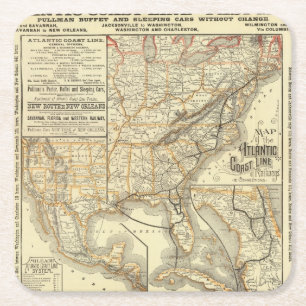 Dessous-de-verre Carré En Papier Ligne atlantique de côte de carte