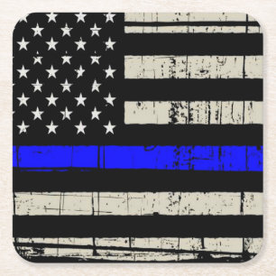 Dessous-de-verre Carré En Papier Ligne Bleue Drapeau Soutien de la police américain