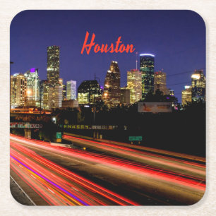Dessous-de-verre Carré En Papier Ligne Skyline de Houston Texas City