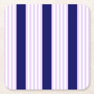 Dessous-de-verre Carré En Papier Lilac et rayures blanches motif avec bleu marine