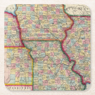 Dessous-de-verre Carré En Papier L'Illinois, le Missouri, l'Iowa, le Nébraska et l