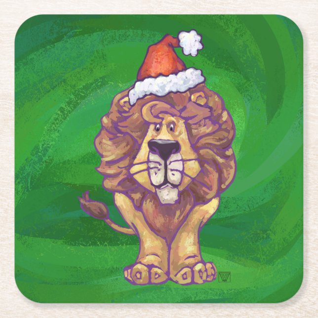 Dessous-de-verre Carré En Papier Lion Christmas on Green (Devant)