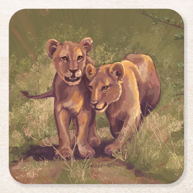 Dessous-de-verre Carré En Papier Lion Cubs (Devant)