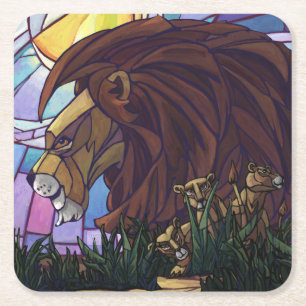 Dessous-de-verre Carré En Papier Lion et petits
