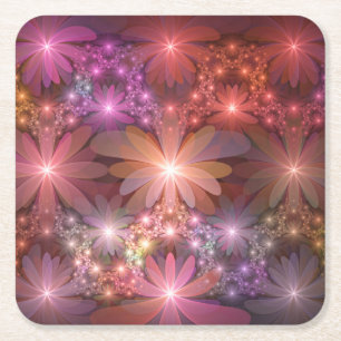 Dessous-de-verre Carré En Papier Lit De Fleurs Coloré brillant Abstrait Fractage Ar