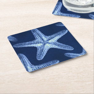 Dessous-de-verre Carré En Papier littoral chic plage rustique nautique bleu étoile