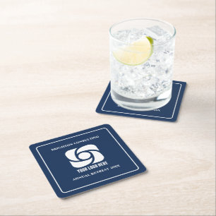 Dessous-de-verre Carré En Papier Logo d'entreprise bleu marine personnalisé pour fê