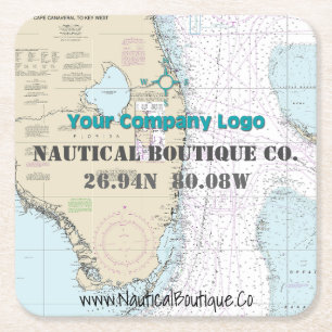 Dessous-de-verre Carré En Papier Logo d'entreprise côtière nautique Latitude Longit