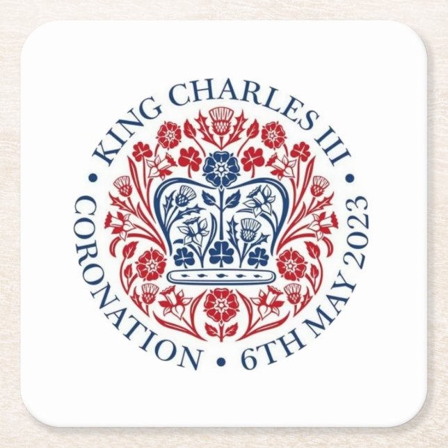 Dessous-de-verre Carré En Papier Logo du couronnement King Charles III (Devant)