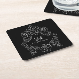Dessous-de-verre Carré En Papier Logo du Mariage de la crête de monogramme Vintage 