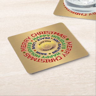 Dessous-de-verre Carré En Papier Logo Gold Business Joyeux Noël Fête sur mesure