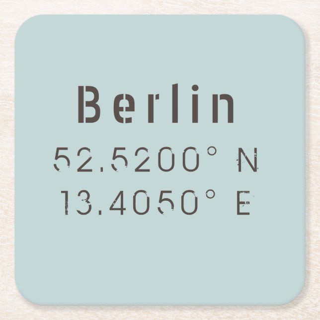 Dessous-de-verre Carré En Papier Longitude de la Latitude de Berlin (Devant)