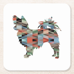 Dessous-de-verre Carré En Papier Longue Haied Chihuahua Geo Silhouette Plaid
