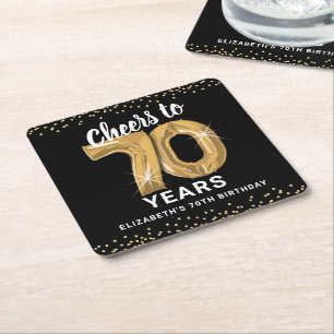 Dessous-de-verre Carré En Papier L'or noir brille à 70 ans Anniversaire