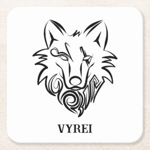 Dessous-de-verre Carré En Papier Loup tribal noir et blanc