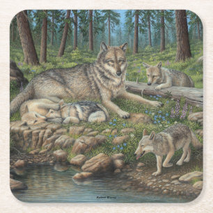 Dessous-de-verre Carré En Papier Loups gris