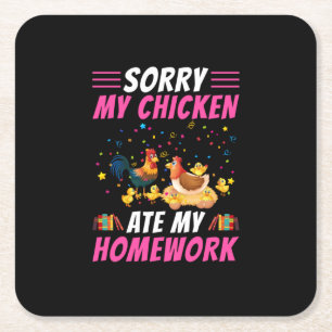 Dessous-de-verre Carré En Papier Louvain de poulet   Mon poulet a mangé mes devoirs