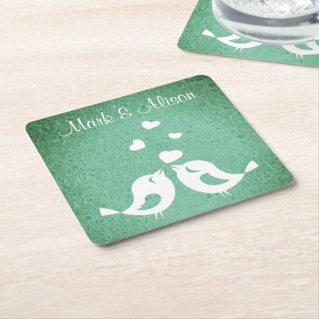 Dessous-de-verre Carré En Papier Love Birds Elegant Green Personalised (Incliné)