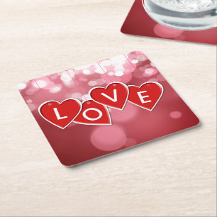 Dessous-de-verre Carré En Papier Love Lettering Red Hearts