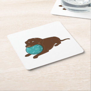 Dessous-de-verre Carré En Papier LR chocolate lab mâcher boule dessin animé