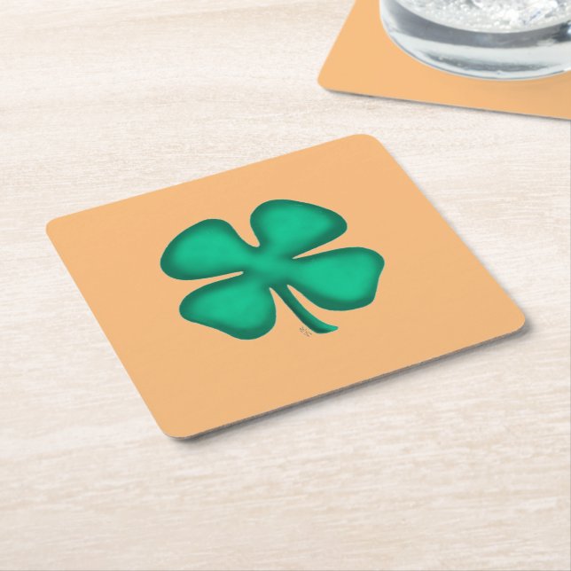 Dessous-de-verre Carré En Papier Lucky 4 Leaf Irish Clover tressé verre de papier g (Incliné)