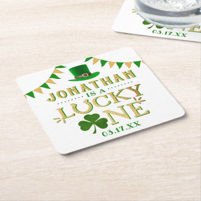 Dessous-de-verre Carré En Papier Lucky One St. Patrick's Day 1er anniversaire (Incliné)