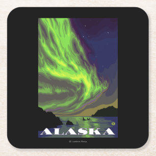 Dessous-de-verre Carré En Papier Lumières du nord et Vintage voyage d'orques