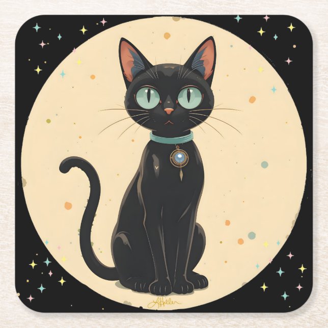 Dessous-de-verre Carré En Papier Lune de chat noir atomique futuriste (Devant)