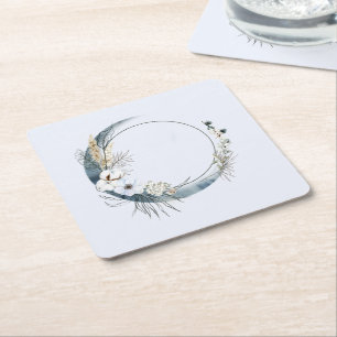 Dessous-de-verre Carré En Papier Lune de croissant bleu avec fleurs blanches