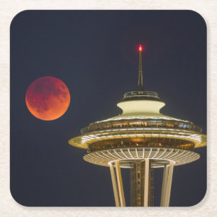 Dessous-de-verre Carré En Papier Lune de sang   Aiguille spatiale de Seattle