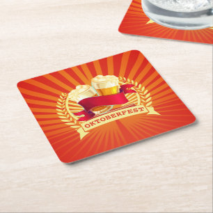 Dessous-de-verre Carré En Papier Lunettes de bière Oktoberfest sur Red Gold Sunburs
