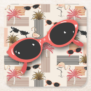 Dessous-de-verre Carré En Papier Lunettes de soleil Vintages rétro Flamants roses P
