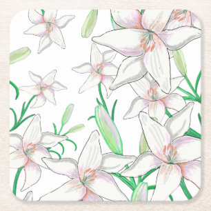 Dessous-de-verre Carré En Papier Lys blancs